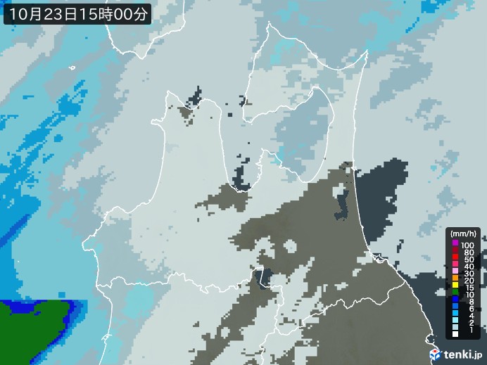 青森県の雨雲レーダー(2024年10月23日)