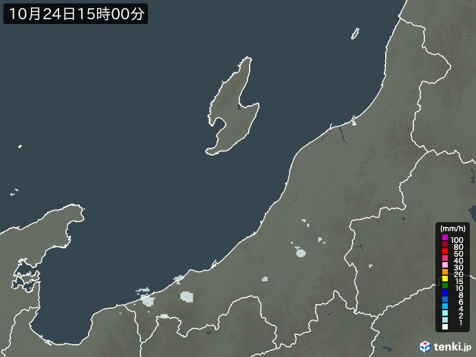 新潟県の雨雲レーダー(2024年10月24日)