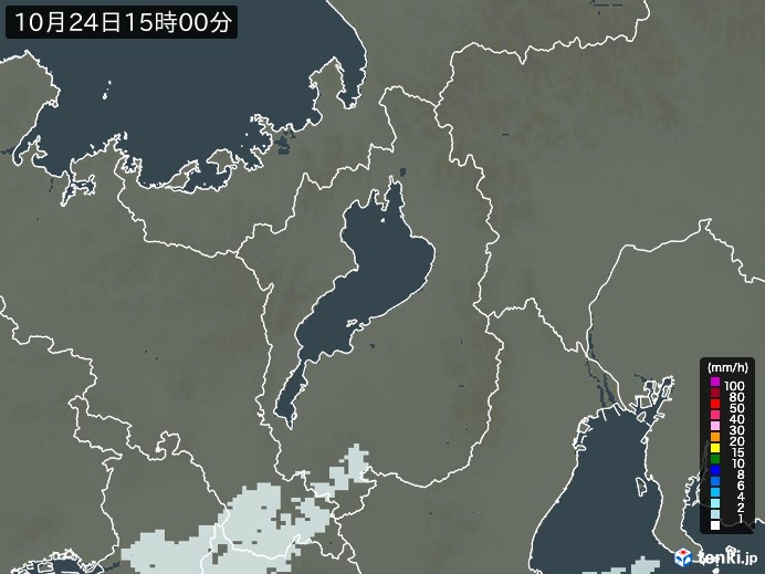 滋賀県の雨雲レーダー(2024年10月24日)