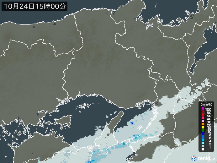 兵庫県の雨雲レーダー(2024年10月24日)