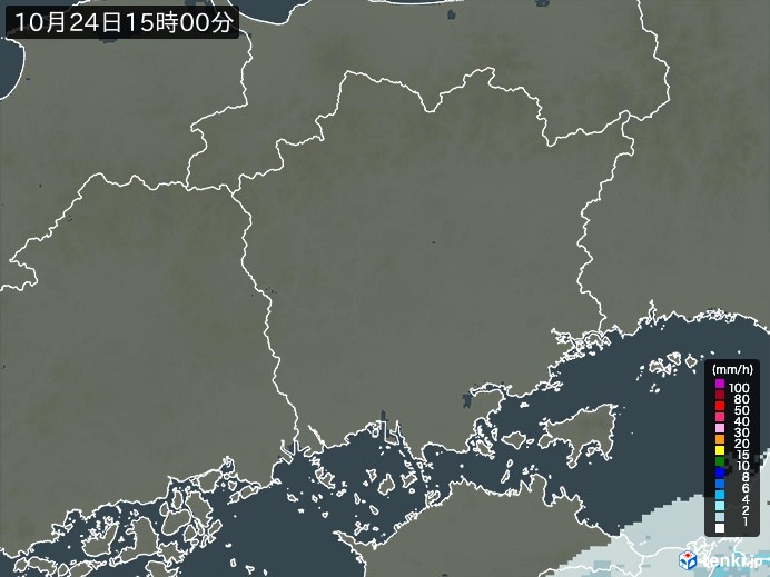 岡山県の雨雲レーダー(2024年10月24日)