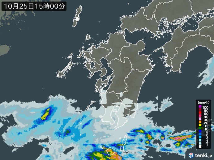 九州地方の雨雲レーダー(2024年10月25日)