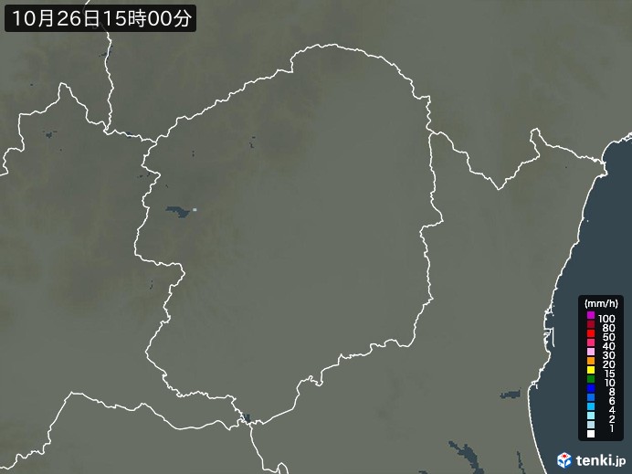 栃木県の雨雲レーダー(2024年10月26日)
