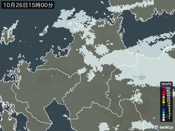 福岡県の雨雲レーダー(2024年10月26日)