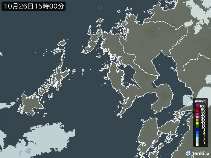 長崎県の雨雲レーダー(2024年10月26日)