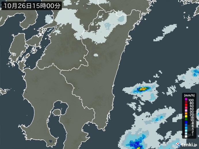 宮崎県の雨雲レーダー(2024年10月26日)