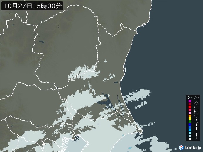 茨城県の雨雲レーダー(2024年10月27日)