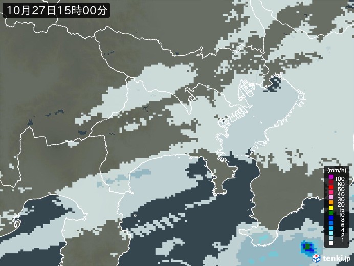 神奈川県の雨雲レーダー(2024年10月27日)