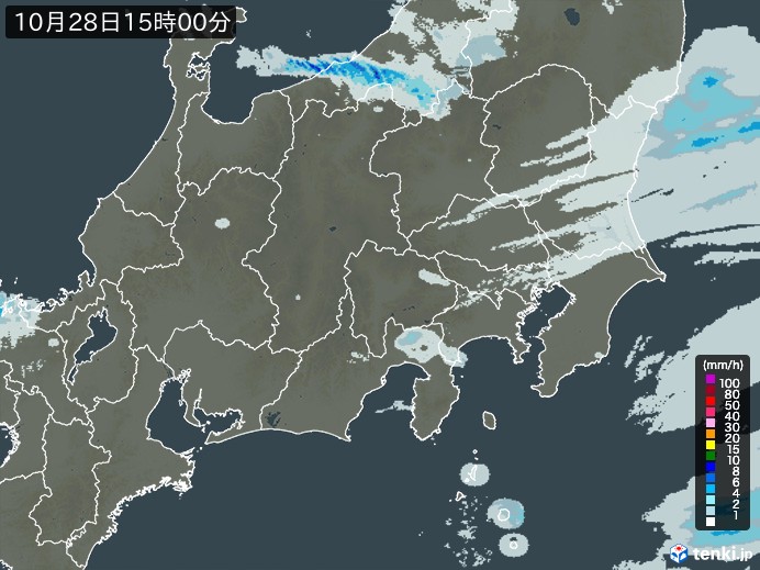 関東・甲信地方の雨雲レーダー(2024年10月28日)