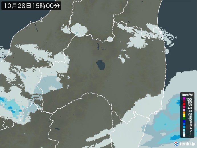 福島県の雨雲レーダー(2024年10月28日)