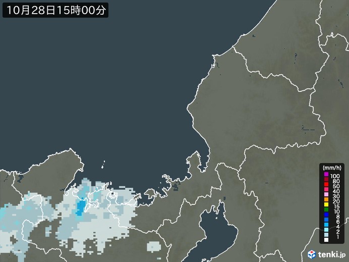 福井県の雨雲レーダー(2024年10月28日)
