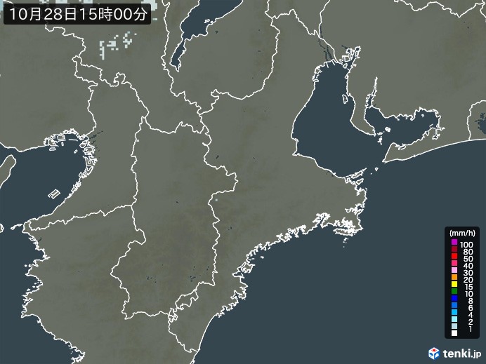 三重県の雨雲レーダー(2024年10月28日)
