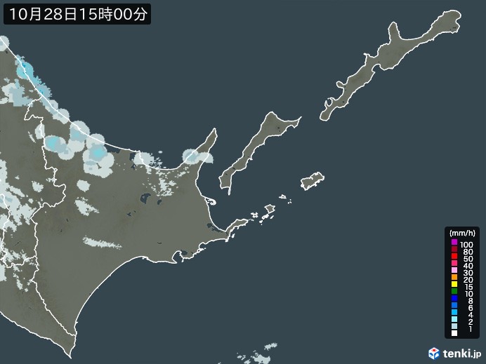 道東の雨雲レーダー(2024年10月28日)