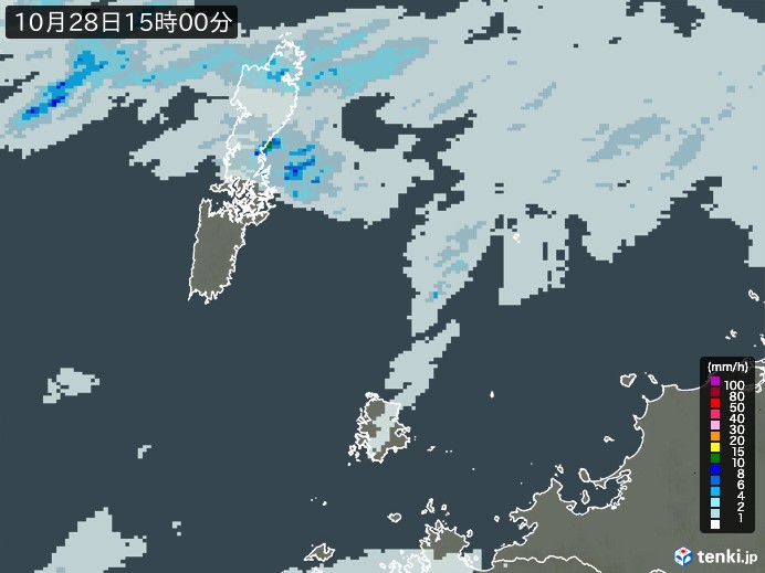 壱岐・対馬(長崎県)の雨雲レーダー(2024年10月28日)