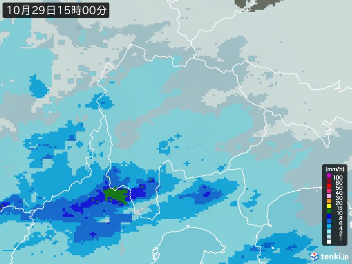 山梨県の雨雲レーダー(2024年10月29日)