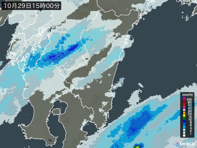 宮崎県の雨雲レーダー(2024年10月29日)