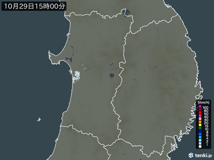 秋田県の雨雲レーダー(2024年10月29日)
