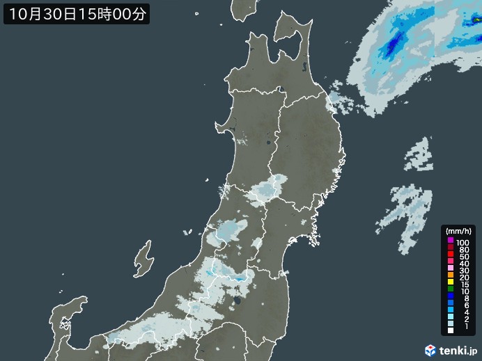 東北地方の雨雲レーダー(2024年10月30日)