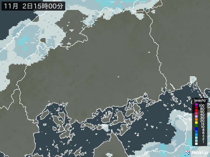 広島県の雨雲レーダー(2024年11月02日)