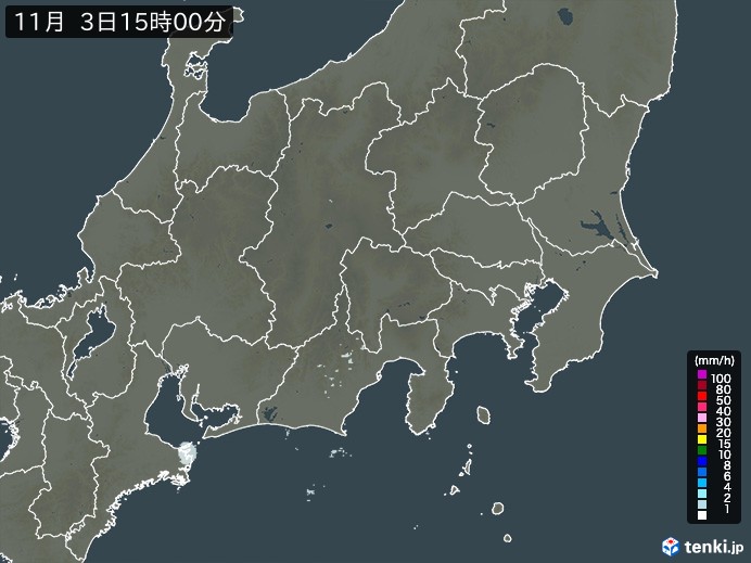 関東・甲信地方の雨雲レーダー(2024年11月03日)