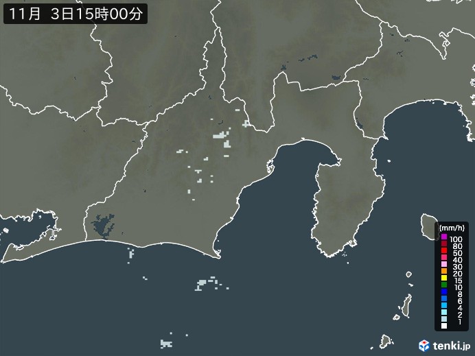 静岡県の雨雲レーダー(2024年11月03日)