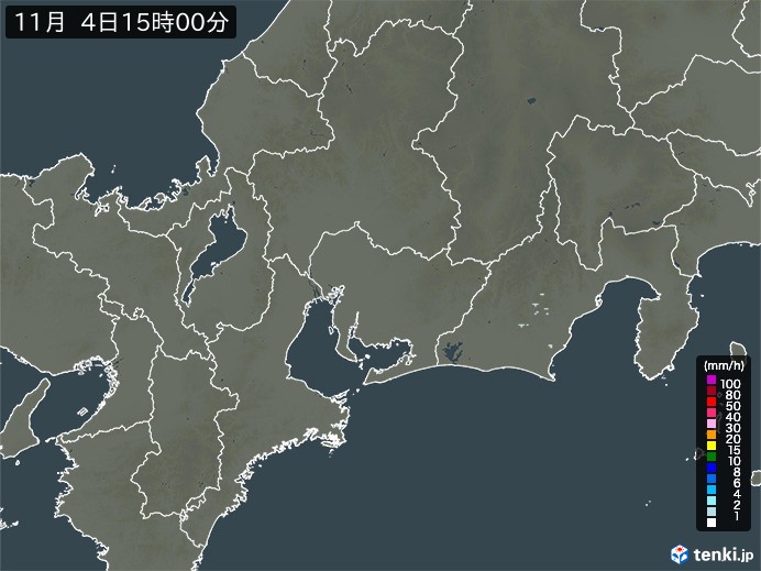 東海地方の雨雲レーダー(2024年11月04日)