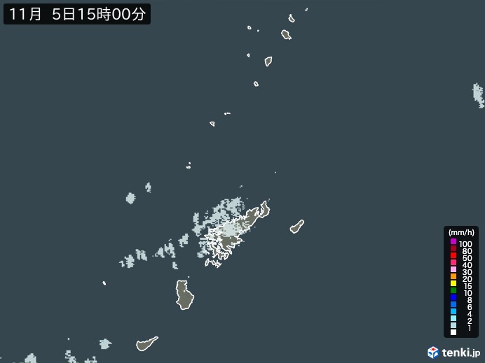 奄美諸島(鹿児島県)の雨雲レーダー(2024年11月05日)