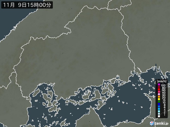 広島県の雨雲レーダー(2024年11月09日)