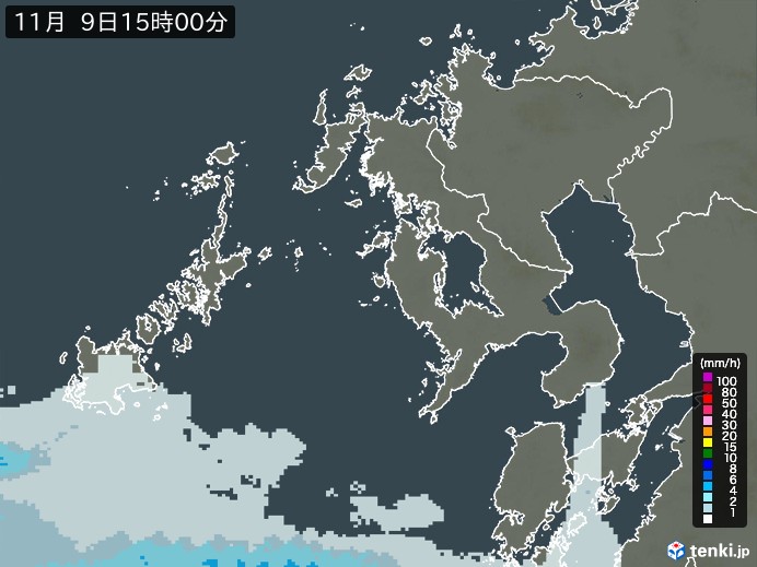 長崎県の雨雲レーダー(2024年11月09日)
