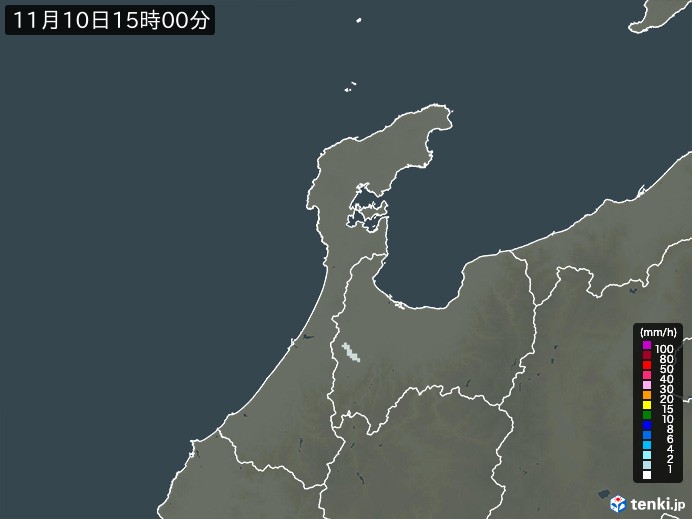 石川県の雨雲レーダー(2024年11月10日)