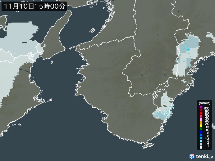 和歌山県の雨雲レーダー(2024年11月10日)