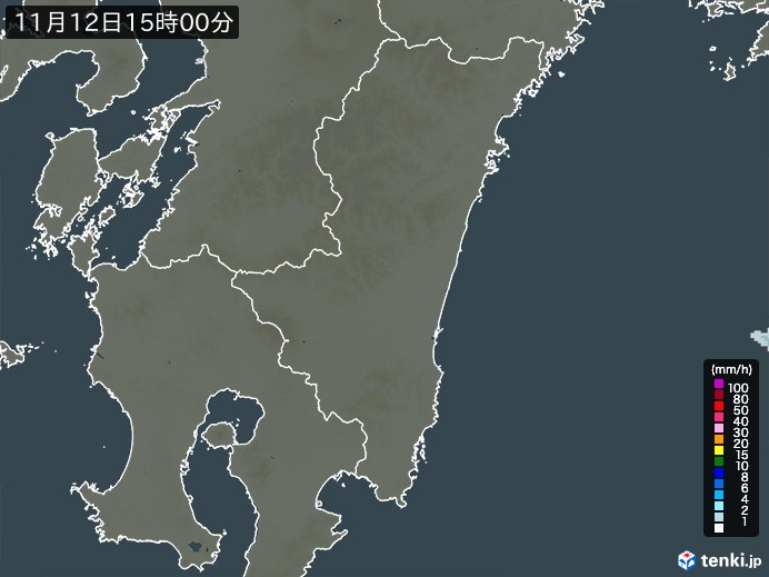 宮崎県の雨雲レーダー(2024年11月12日)