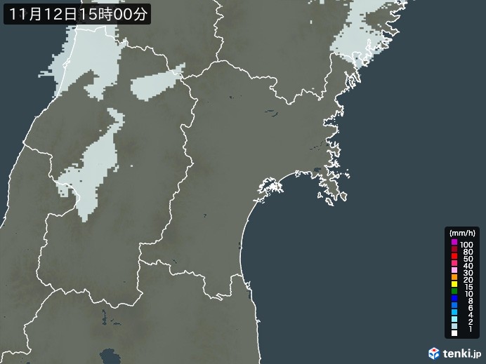 宮城県の雨雲レーダー(2024年11月12日)