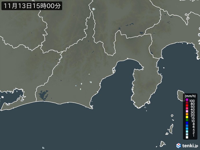 静岡県の雨雲レーダー(2024年11月13日)