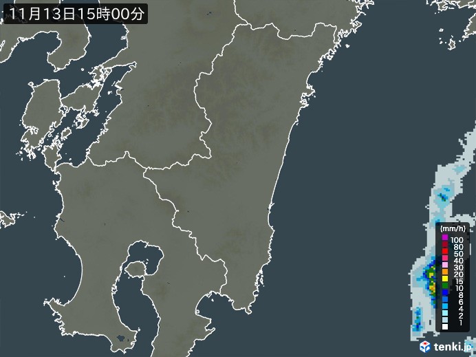 宮崎県の雨雲レーダー(2024年11月13日)