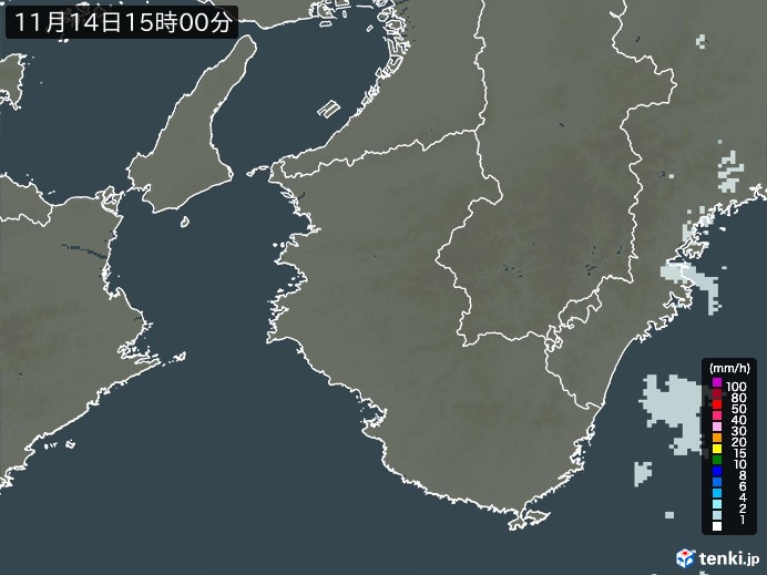 和歌山県の雨雲レーダー(2024年11月14日)