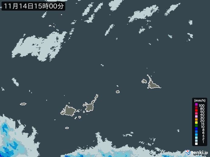 宮古・石垣・与那国(沖縄県)の雨雲レーダー(2024年11月14日)