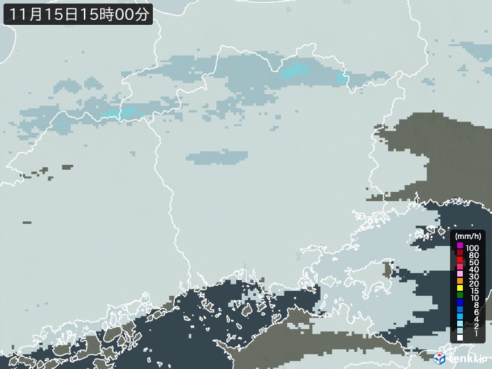 岡山県の雨雲レーダー(2024年11月15日)