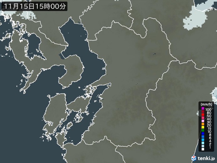 熊本県の雨雲レーダー(2024年11月15日)