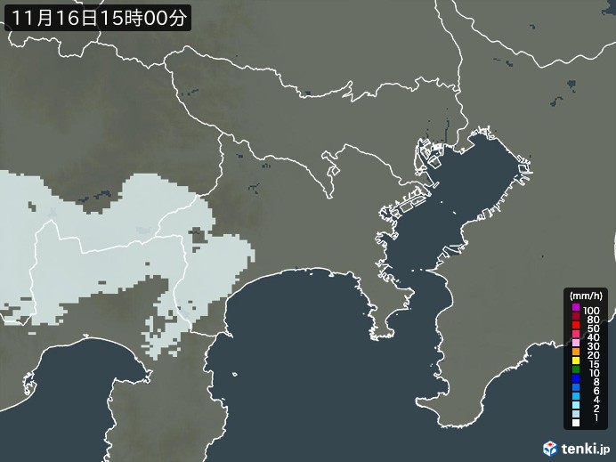 神奈川県の雨雲レーダー(2024年11月16日)