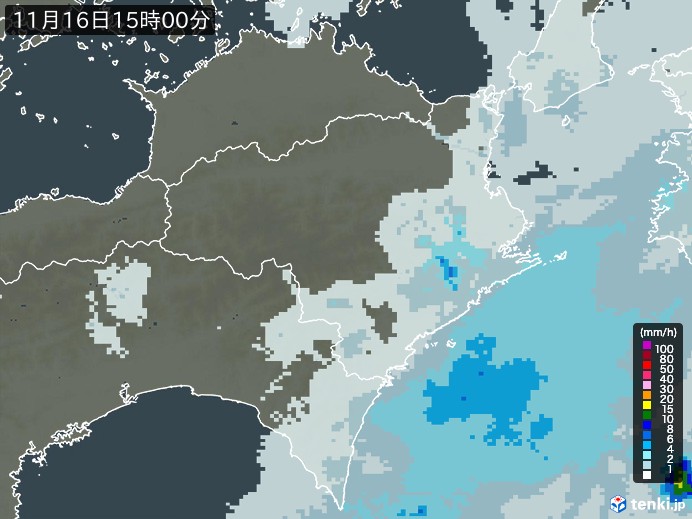 徳島県の雨雲レーダー(2024年11月16日)
