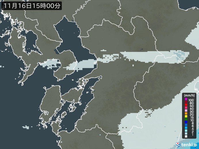 熊本県の雨雲レーダー(2024年11月16日)