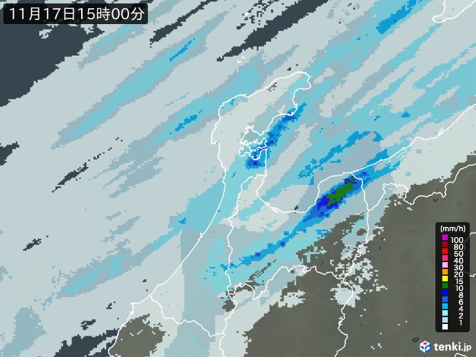 石川県の雨雲レーダー(2024年11月17日)
