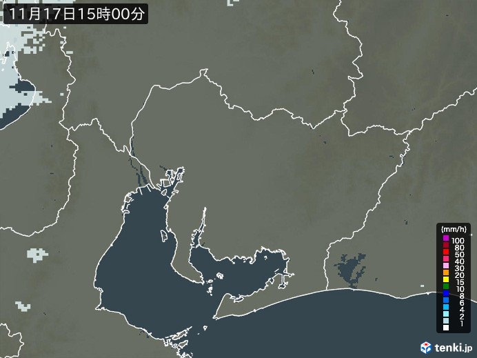 愛知県の雨雲レーダー(2024年11月17日)