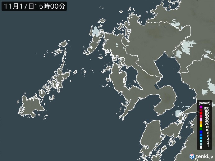 長崎県の雨雲レーダー(2024年11月17日)