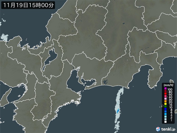 東海地方の雨雲レーダー(2024年11月19日)