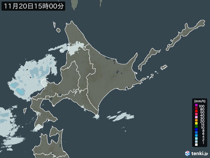 北海道地方の雨雲レーダー(2024年11月20日)