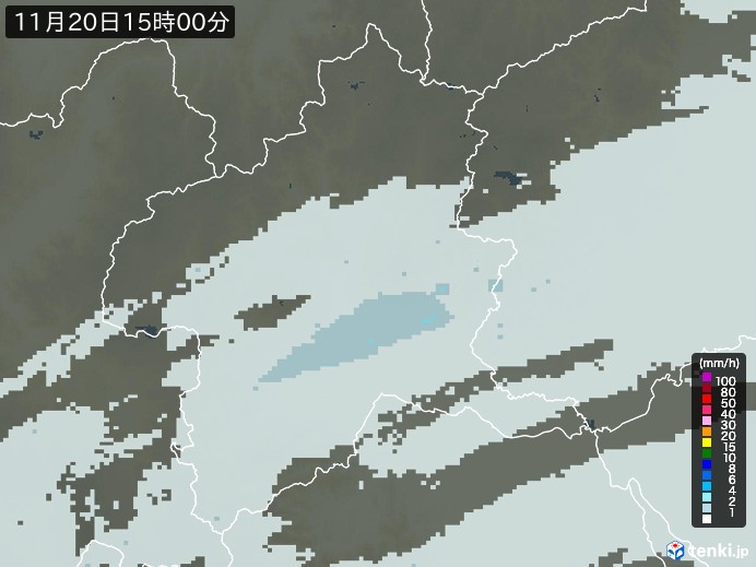 群馬県の雨雲レーダー(2024年11月20日)