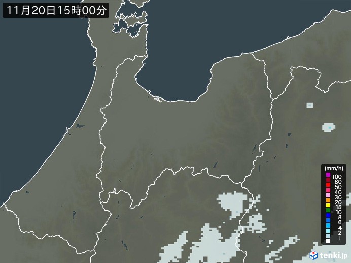 富山県の雨雲レーダー(2024年11月20日)