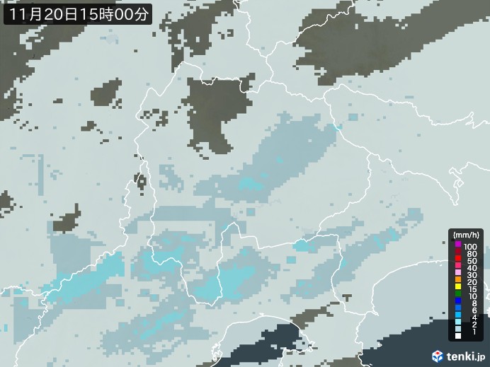 山梨県の雨雲レーダー(2024年11月20日)